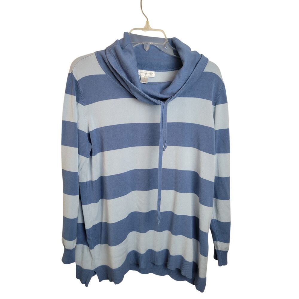 Christopher & Banks Cowl Neck Top Blue Striped Long Sleeve Women's Size XL